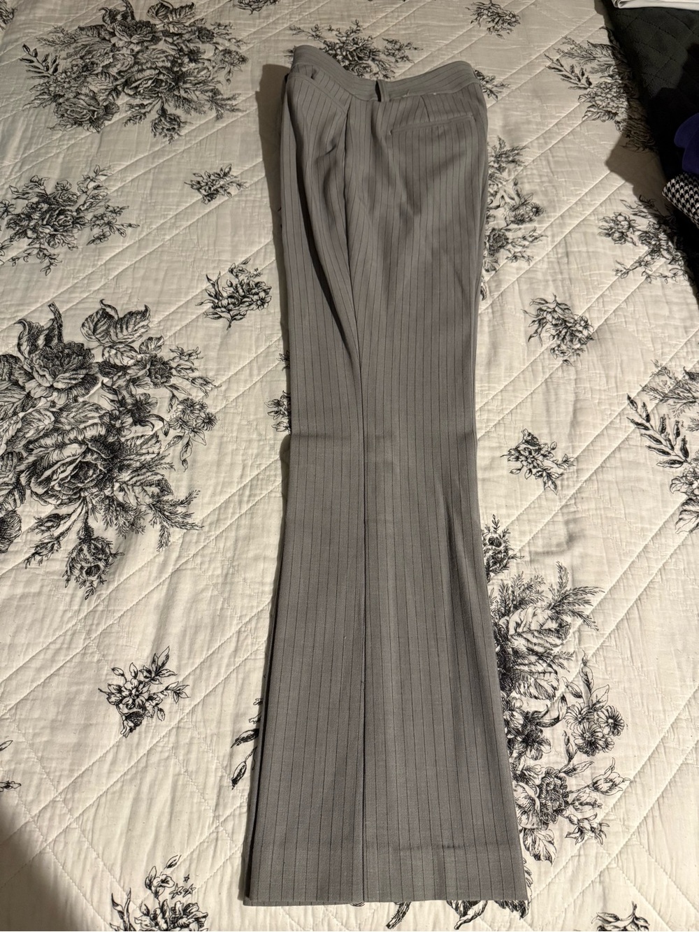 Express Gray Pinstripe Flared Dress Trousers